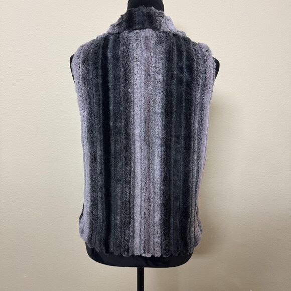 Cejon Vest Womens Small Gray Black Faux Fur Ombre Striped Hook Eye Pockets Lined - Picture 4 of 16